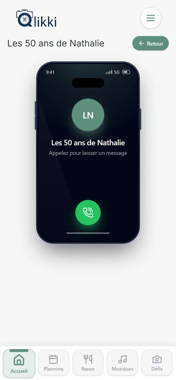 Le répondeur Qonfessional sur le téléphone d’un participant : l’annonce de l’organisateur avant le bip